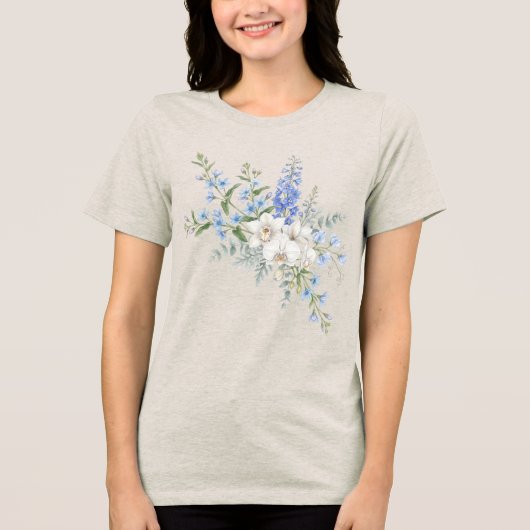 蘭の花束、水彩花卉 トライブレンドTシャツ (正面)