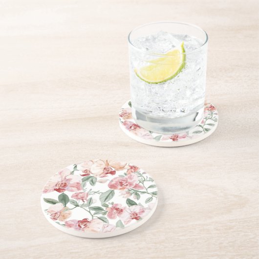 蘭の草原 水彩 花柄 ピンク色の植物画 コースター (側面)