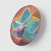 蘭の青と紫の絵画フローラ時計 ラウンド壁時計 (傾斜)