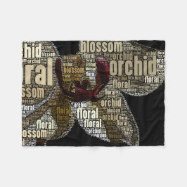 蘭の黒上の花の花の単語の雲 フリースブランケット