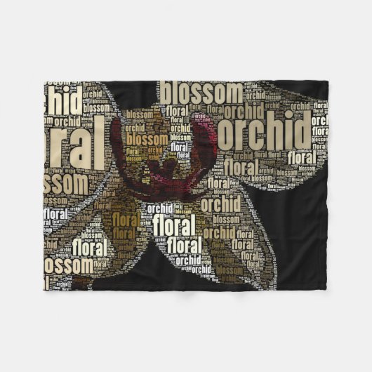 蘭の黒上の花の花の単語の雲 フリースブランケット (正面(横))