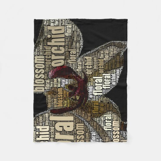 蘭の黒上の花の花の単語の雲 フリースブランケット (正面)