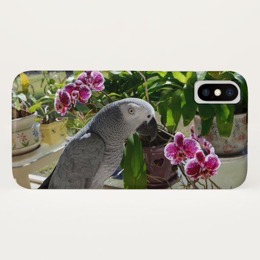 蘭を持つアフリカ灰色のオウム Case-Mate iPhoneケース (裏面(横))
