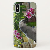 蘭を持つアフリカ灰色のオウム Case-Mate iPhoneケース (裏面)