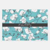 蘭エレガント白ラベンダーターコイズフローラ ラッピングペーパーシート (正面3)