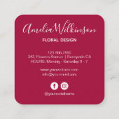 蘭エレガント白黒フローラモダンブルグンジ スクエア名刺 (裏面)