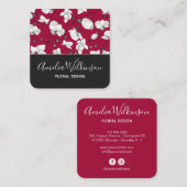 蘭エレガント白黒フローラモダンブルグンジ スクエア名刺 (正面/裏面)