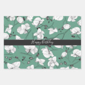 蘭エレガント蘭の白い赤い緑のシックなフローラ ラッピングペーパーシート (正面3)