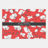 蘭エレガント蘭の白い赤い緑のシックなフローラ ラッピングペーパーシート (正面2)