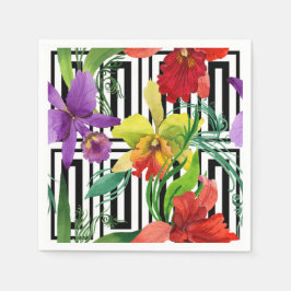 蘭カラフル花の水彩模様 スタンダードカクテルナプキン