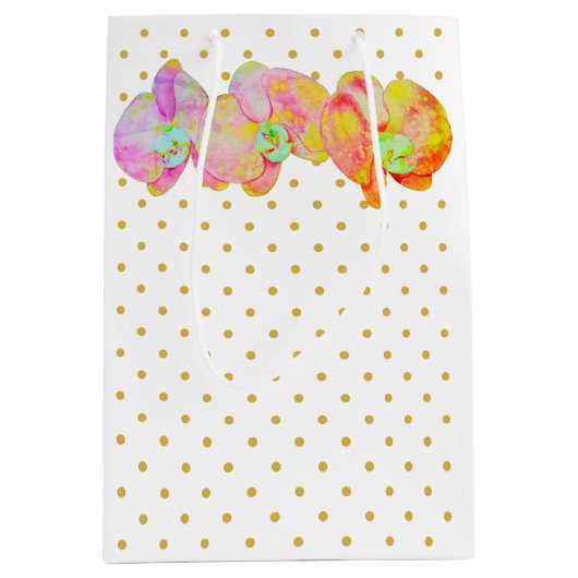 蘭カリブの蘭、熱帯水色の花 ミディアムペーパーバッグ (正面)