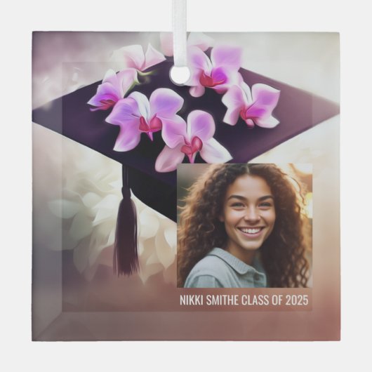 蘭スタイリッシュユニーク学卒業 ガラスオーナメント (正面)