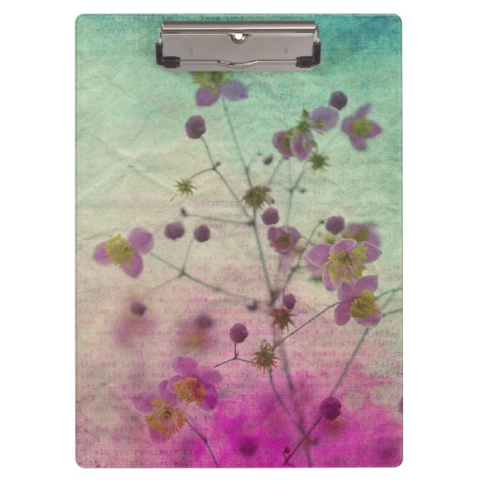 蘭ティール（緑がかった色）と紫のフローラスクリプトテクスチャの外観 クリップボード (正面)