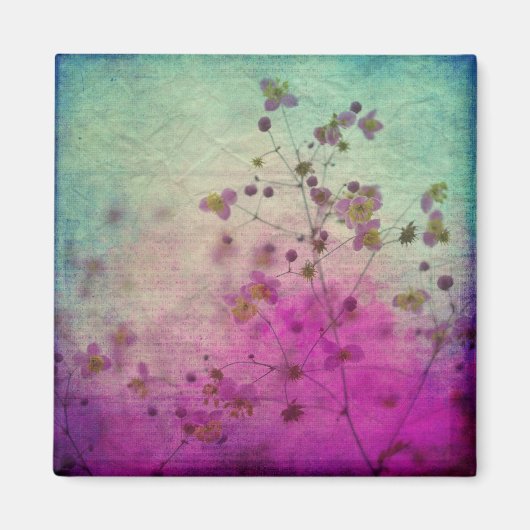 蘭ティール(緑がかった色)紫のフローラとスクリプト マグネット (正面)