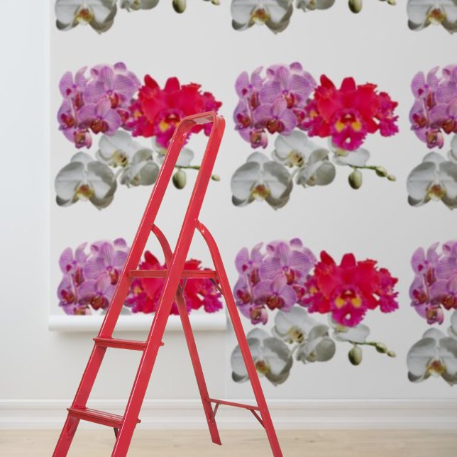 蘭ピンクホワイトレッドフローラピールスティック 壁紙 (Orchids Pink White Red Floral Peel Stick Wallpaper)