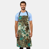 蘭フローラ水色シームレスイラストレーション エプロン (着用した状態)