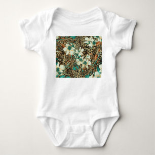 蘭フローラ水色シームレスイラストレーション ベビーボディスーツ