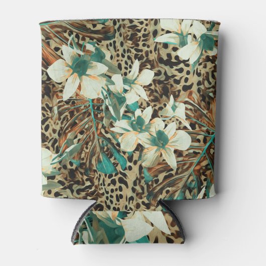 蘭フローラ水色シームレスイラストレーション 缶クーラー (正面)