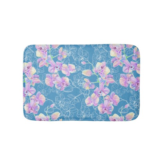 蘭絵を描水色 バスマット (正面)