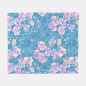 蘭絵を描水色 フリースブランケット (正面(横))