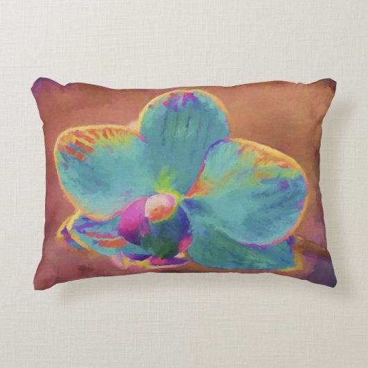 蘭絵画花の青茶 アクセントクッション (正面)