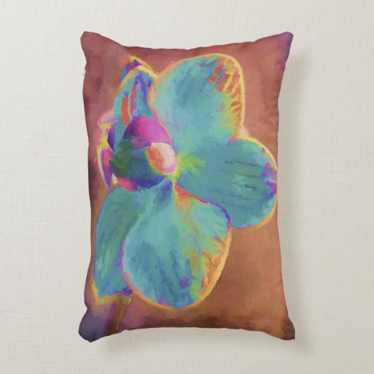 蘭絵画花の青茶 アクセントクッション (正面(垂直))