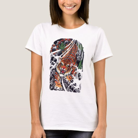虎とはちばのタトゥーデザイン Tシャツ (正面)
