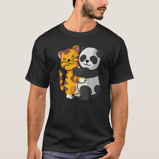 虎とパンダかわいい動物群 Tシャツ (正面)