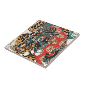 虎と戦う武士、国芳、浮世絵 タイル (側面)