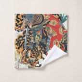 虎と戦う武士、国芳、浮世絵 バスタオルセット (ウォッシュタオル)