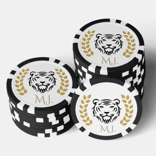 虎と月桂樹の黒と金 ポーカーチップ (積み重ね)