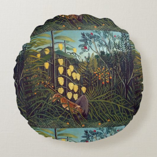 虎と牛のアンリ・ルソーの戦い ラウンドクッション (正面)