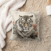 虎と花 クッション (ブランケット)