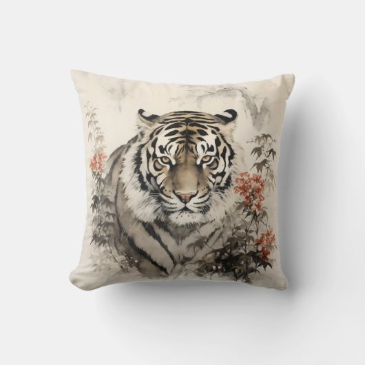 虎と花 クッション (正面)
