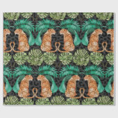 虎と葉の水彩シームレス模様 ラッピングペーパー (フラット)