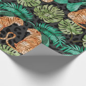 虎と葉の水彩シームレス模様 ラッピングペーパー (角)