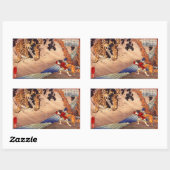 虎と闘う少年、虎と戦う少年、国芳、浮世絵 長方形シール (シート)