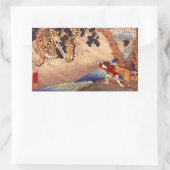 虎と闘う少年、虎と戦う少年、国芳、浮世絵 長方形シール (バッグ)