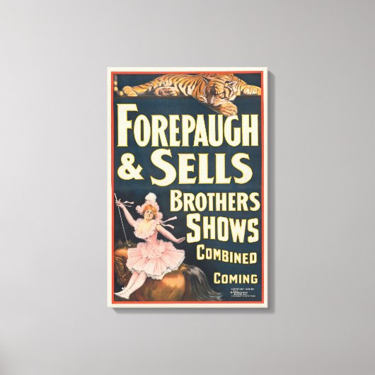 虎と馬に乗った女性のサーカスのポスター キャンバスプリント (正面)