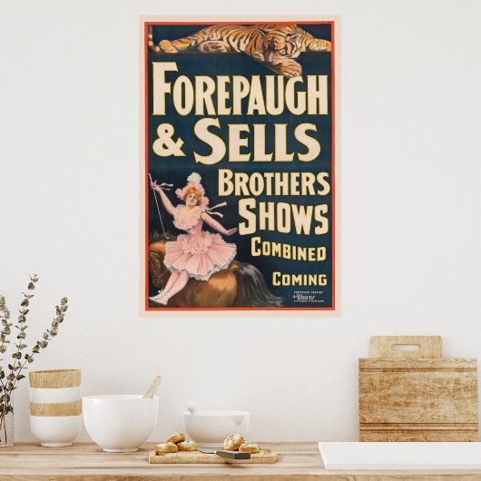 虎と馬に乗った女性のサーカスのポスター ポスター (キッチン)