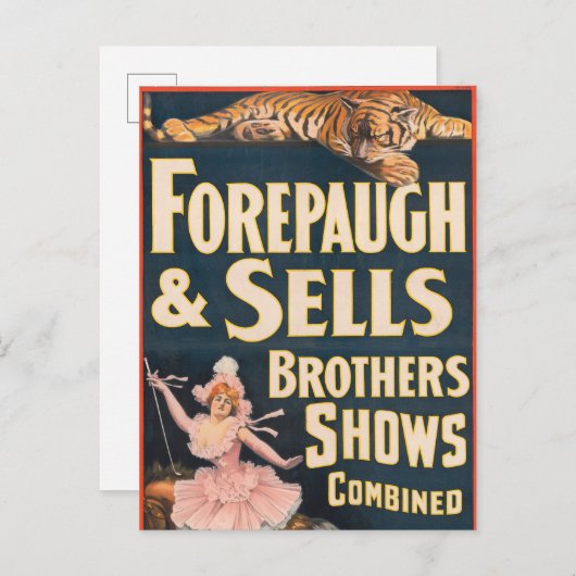 虎と馬に乗った女性のサーカスのポスター ポストカード (正面/裏面)