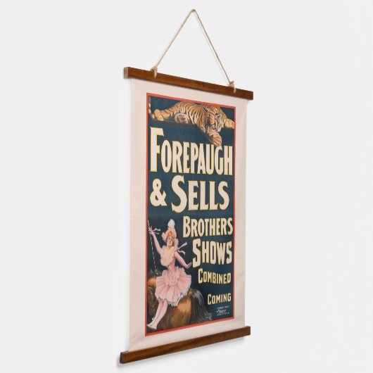 虎と馬に乗った女性のサーカスのポスター 吊り下げ型タペストリー (傾斜あり)