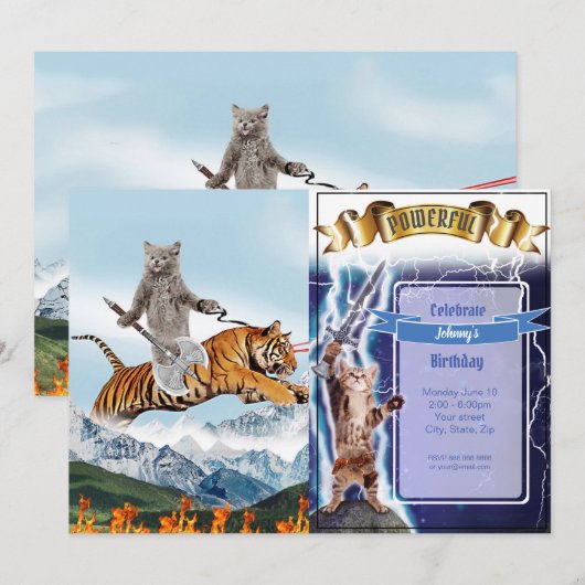 虎に乗る戦士の猫 招待状 (正面/裏面)