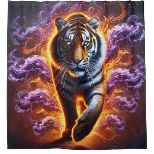 虎のアートワーク シャワーカーテン (正面)