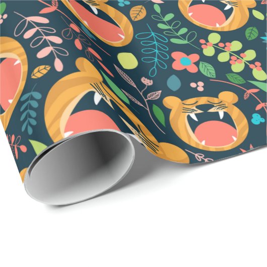 虎のジャングル動物の子供を聞く ラッピングペーパー (ロールコーナー)