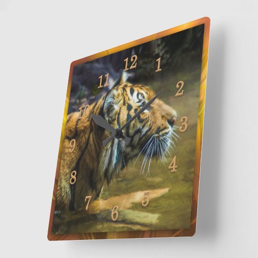 虎の光と平和 スクエア壁時計 (傾斜)