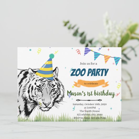 虎の動物の誕生日の招待 招待状 (スタンド正面)