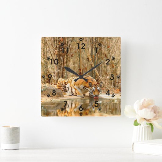 虎の反射 スクエア壁時計 (ホーム)