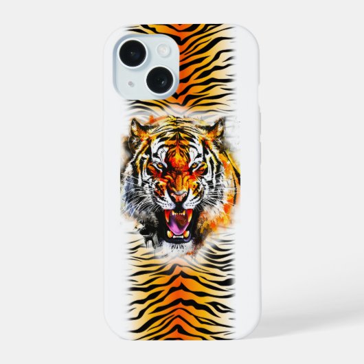 虎の吠え声と縞模様の美しい画像 iPhone 15ケース (裏面)