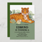 虎の招待ボーイバースデーパーティー動物のジャングル 招待状 (正面/裏面)